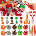 EZdhuawuse Woodland Animals Sensory Bin Fillers - 266Pcs Fall Animals Fine Motor Toys Sorting Stacking Toys for Kids, Felt Fox Bear Pom Poms Cup Clip for Preschool Education Early Development Activity