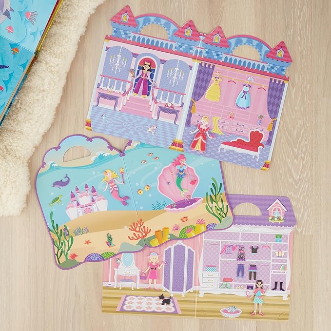 Melissa & Doug Puffy Sticker Activity Books Set of 3 – Dress-Up, Princess & Mermaid, with 208 Reusable Stickers and Fold-Out Scenes, Mess-Free Travel Toys for Kids Ages 4+ - FSC Certified