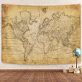 Old World Map Tapestry, Vintage Geographical Distribution Wall Hanging, Brown Historical Atlas Educational Poster for Wall Classroom Bedroom Living Room Office 60x40 Inch
