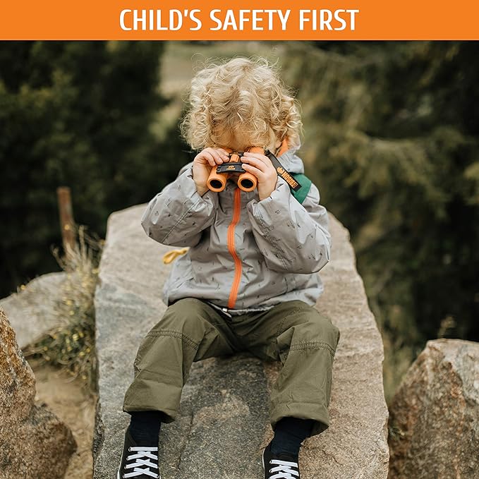BeBison Binoculars for Kids - 8x21 High Resolution Real Optics - Compact Folding Shockproof Kids Binoculars for Bird Watching - Spy Games - Outdoor Play for Boys and Girl