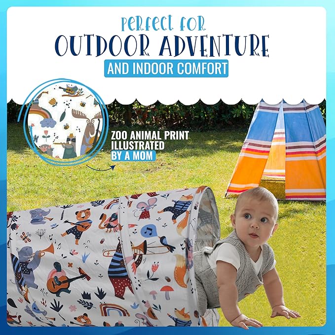 River & Aria Co Baby Play Tunnel - 6ft Indoor & Outdoor Pop Up Play Tunnel for Toddlers 2-6 - Interactive Hide-and-Seek Crawling Tunnels for Children (Animals Tunnel)