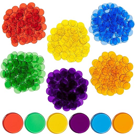 edxeducation Transparent Counters | Set of 500 | Math Manipulatives for Kids | Assorted Colors | 3/4 in | Counting, Sorting, Light Table, Bingo and more