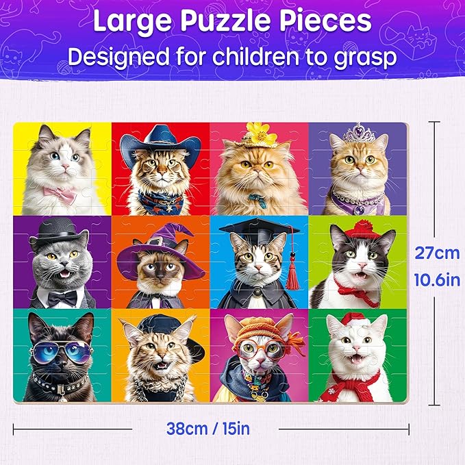 SYNARRY 100 Piece Puzzles for Kids Ages 4-6 6-8, Wooden 100 Piece Puzzle, 4 5 6 7 8 Year Old Puzzles for Kids Ages 4-8, Cat Dog Flower Donut Jigsaw Puzzle for 3+ Years Old Boys Girls