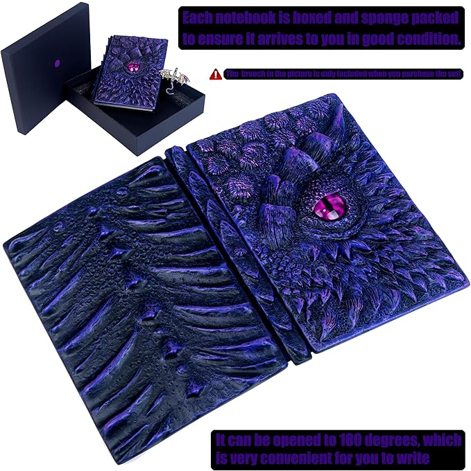 3D Dragon Eye Embossed Journal,Resin Engraving Notebook,Dnd notebook for Dragon Lovers ，Blank Paper,Hardcover Travel Notepad for Writing,Sketchbook,Collection,Gift,Decoration A4 and A5 Size (A5-Dark Purple-Lined)