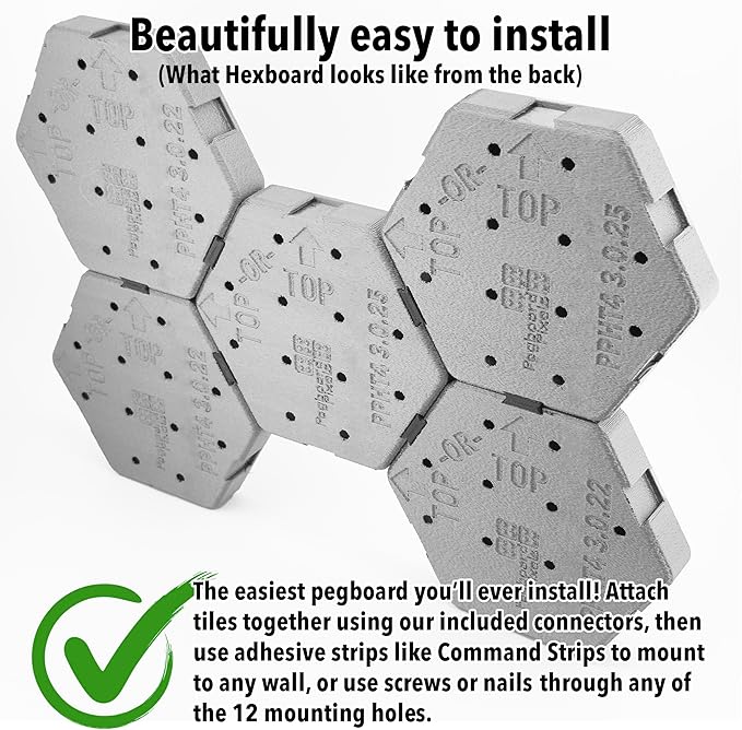Hexagon Pegboard Tiles, 4.5"x4" each, 5-Pack, Normal-Sized Holes, Make Custom Designs, Easiest to Mount, Expand Existing Pegboard or Fill In Unused Space, Hexboard (Starry Blue, 4 Inch)