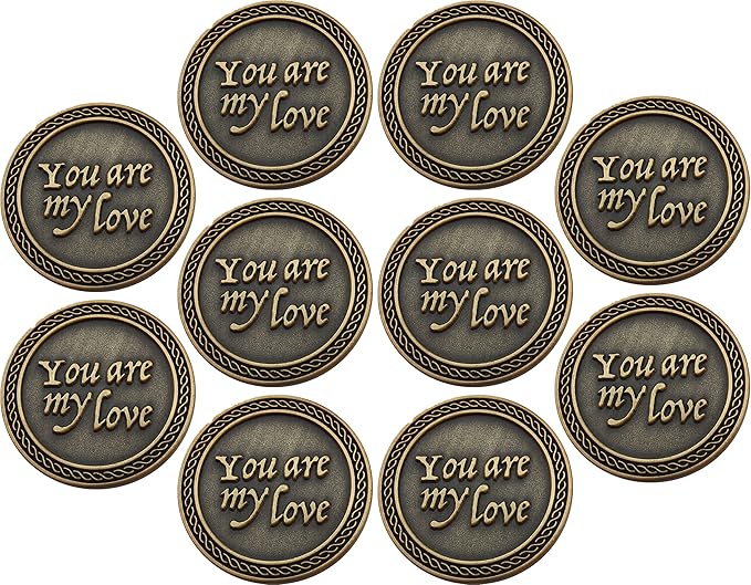 Bulk Set of 10 Romantic Love Expression Coins, You are My Love, All I Want is You, Anniversary Pocket Tokens for Date Night, Love Gift for Men & Women, from Him or Her