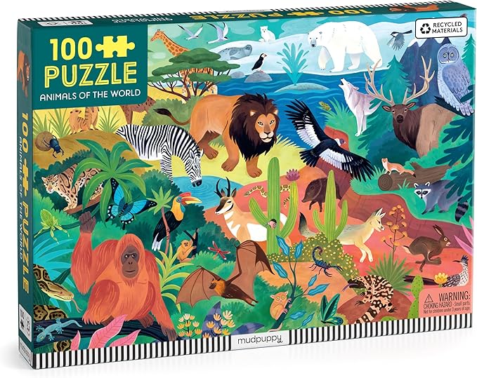 Mudpuppy Animals of The World – 100 Piece Jigsaw Puzzle with Colorful and Fun Illustrations of Animals for Children Ages 5 and Up