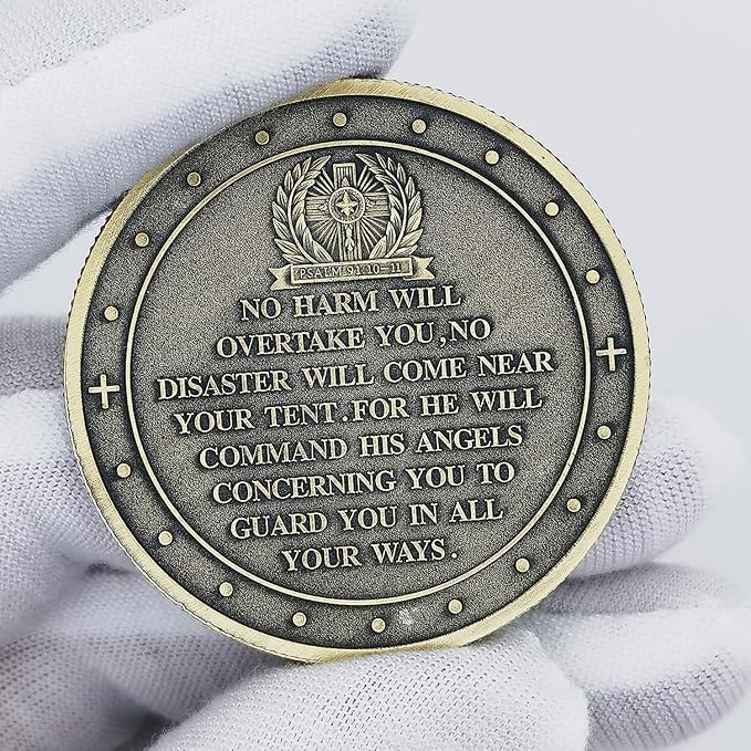 Archangel Michael Challenge Coin Religious Art Collectible with Inspirational Scripture Psalm 91:10 – 11 (Pack of 3)