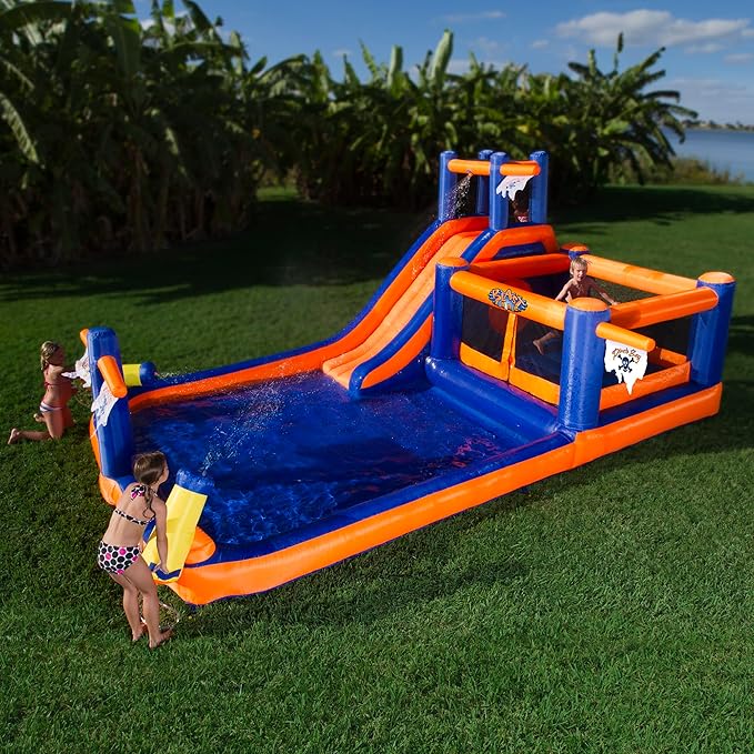 Blast Zone Pirate Bay - 20x12 Huge Wet/Dry Bounce House Water Park - Blower - Slide - Climbing Wall - Tunnel - Cannons