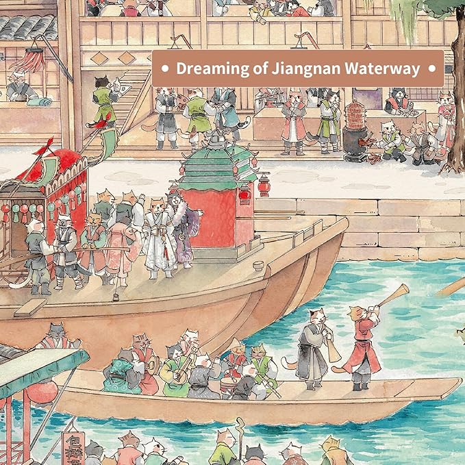 MOMIBOOK Puzzles for Adults 1000 Pieces Jigsaw Puzzles of Genre Painting of Cats in Jiangnan, Painting Image Chinese Challenging Hard Impossible Puzzle Unique Funny Party Christmas Birthday Gifts