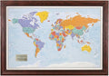 Push Pin Travel Maps - Customizable Blue Oceans World with Solid Wood Cherry Frame- 27.5" x 39.5" - 8 Handcrafted Frame Options - Made in USA - Ideal for Adventurous Travelers