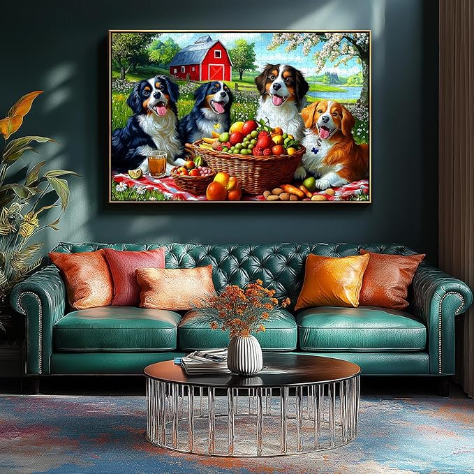 Puzzles for Adults 500 Pieces Cute Dogs Jigsaw Puzzles 500 Pieces Difficult Fun Puppy Autumn Picnic Unique Family Puzzle Challenging Games Gift for Teens Kids Adults (21"x15")