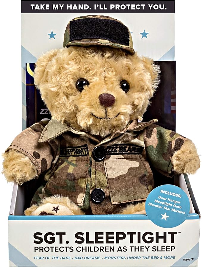 ZZZ Bears SGT Sleeptight Army Teddy Bear with Storybook & Sleep System, Comforting Gift for Army Kids, Helps with Bedtime Routine, Deployment Separation & Emotional Support