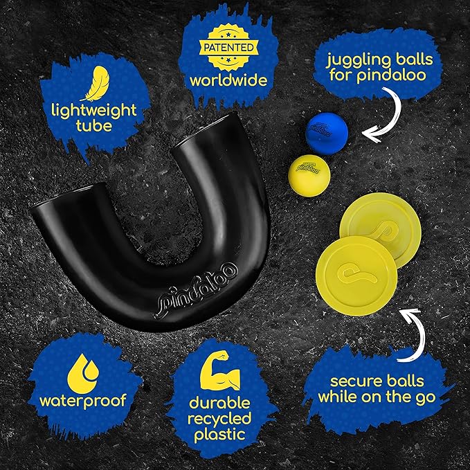 Original pindaloo Skill Game with 2 Balls- Gifts for Kids and Adults Indoor & Outdoor Games, Ball Toys for Boys, Girls, & Teens - Gift Ideas, Fun Stuff, Develops Motor & Juggling Skills (Black Carbon)
