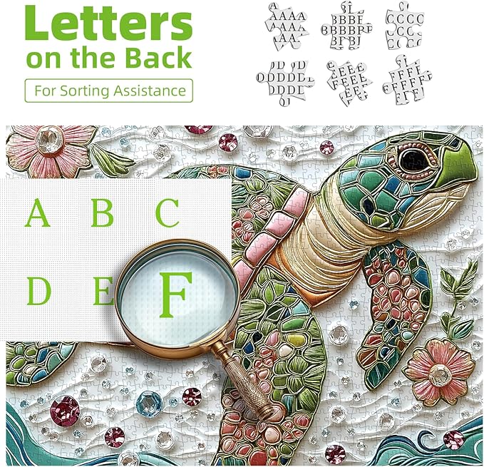 Sea Turtle Jigsaw Puzzles for Adults 500 Pieces Colorful Crystal Flower Ocean Puzzles Pretty Diamond Art Puzzle Difficult Unique Family Challenging Games Gift for Teens Adults Puzzle (20"x20")