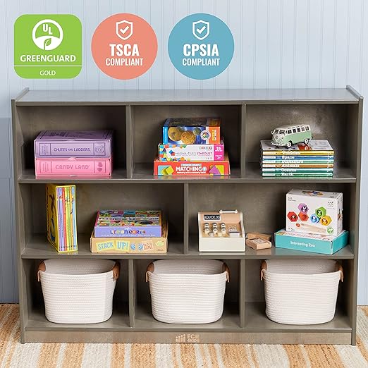 ECR4Kids 8-Compartment Mobile Storage Cabinet, 36in, Classroom Furniture, Natural