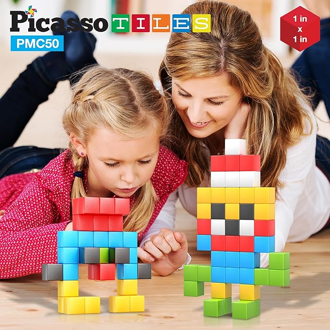 PicassoTiles Kids Pixel 1” Magnetic Puzzle Cube Mix & Match with Free Ideabook Sensory Toys STEAM Learning Building Block Magnets Construction Toy Set Stacking Magnet Creative Kit