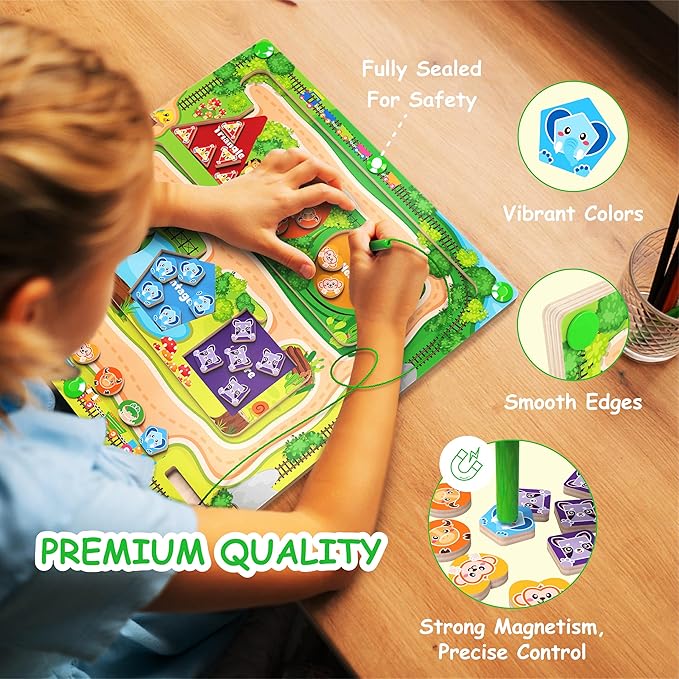 Magnetic Color & Shape Maze, Montessori Wooden Color Shape Matching Puzzle Board - Educational Learning Toys, Toddler Fine Motor Skills Sensory Toys for Boys Girls 3 4 5 Years Old Gift