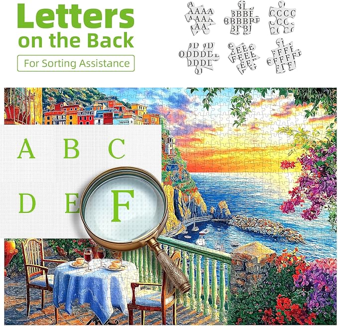 Italy Cinque Terre Jigsaw Puzzles for Adults 1000 Pieces Coastal Village Beautiful Landscape Scenery Sunset View with Letters on Back Hard Impossible Difficult challenging Family Puzzle (27.5"x19.6")