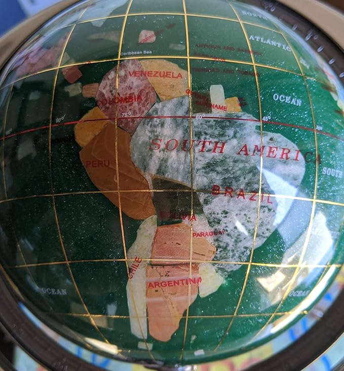 Unique Art 10-Inch Tall Table Top Green Crystal and Pearl Ocean Gemstone World Globe with Silver Tripod Stand (150 GT Green CRY Silver)
