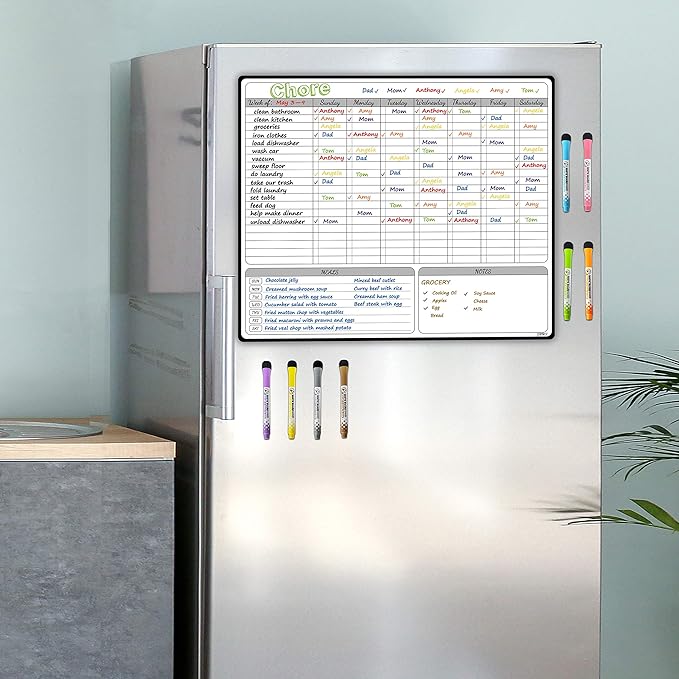 JJPRO Magnetic Dry Erase Chore Chart for Adults:Large Whiteboard16 x19-Chore Chart,Calendar,Meal Board Notes All-in-One,Behavior Chart,Teenagers,White