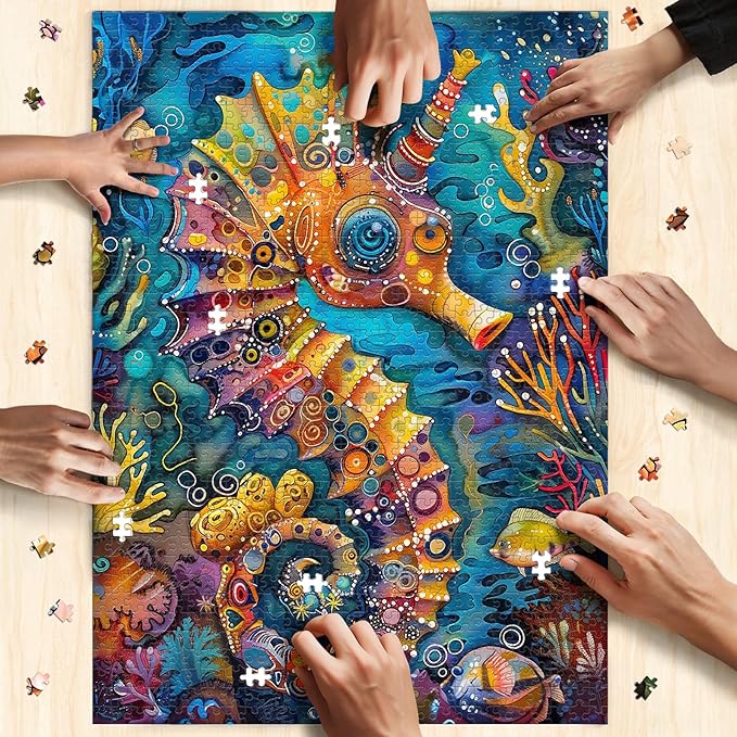 1000 Piece Jigsaw Puzzle for Adults - Vibrant Seahorse Design, 1000 Pieces Challenging & Colorful Art Puzzle for Adults, Color-Coded Back, Puzzle Gift-Ready 19.25 x 26.65 in