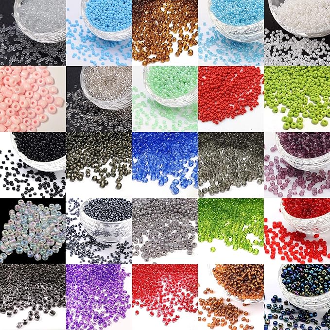 Perlin Glass Seed Beads 4mm 6/0 Round 1100pcs Mini Small Pony Spacer Beads Kit for Jewelry Making Earrings Bracelets Pendants Waist DIY Handmade (Purple Inside Colour)