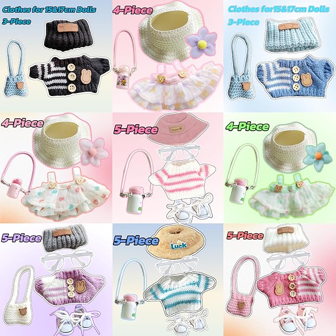 15cm & 17cm Doll Clothes Outfits Set - Premium Dress Up Bundle with Exquisite Accessories | Soft Fabric Fashion Doll Costume for 15-17cm Dolls (Pink Skirt-4)