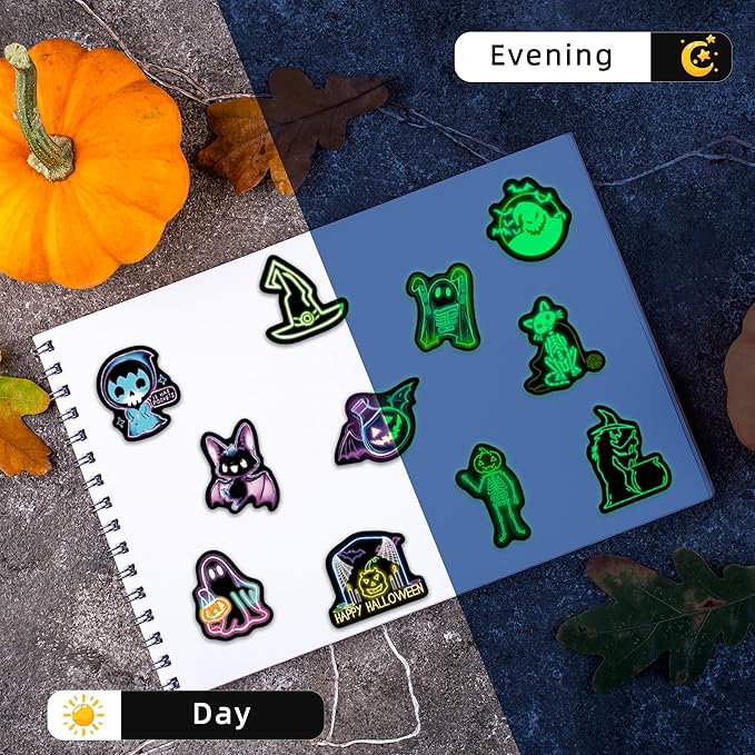 70 Pcs Glow in The Dark Neon Halloween Stickers for Kids, Waterproof Decor for Water Bottle, Vinyl Laptop Decals for Teens Girls Boys, Students Classroom Prizes