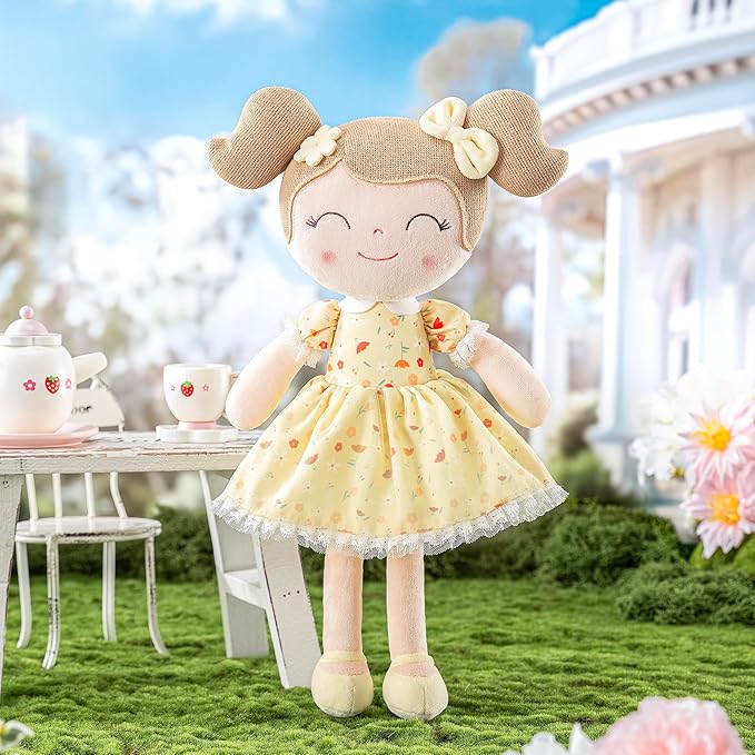 Gloveleya Baby Girl Gift Soft First Baby Doll Plush Doll Floral Yellow 16 "