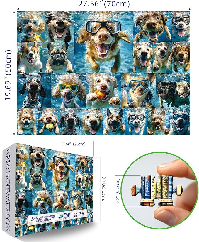 Underwater Dogs Jigsaw Puzzles 1000 Pieces for Adults Funny Cute Dogs Collage Puzzles for Adults 1000 Pieces with Letters on Back Hard Impossible Difficult Challenging Family Puzzle