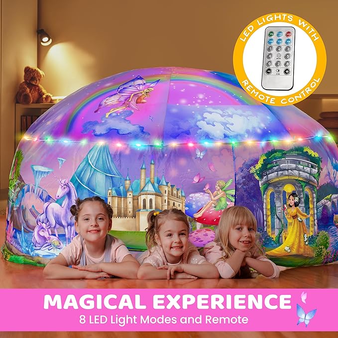 W&O Enchanted Aerodome with LED Lights - Inflatable Princess Castle for Kids Aged 3-12, Inflates in Seconds Creating an Immersive Fairytale Experience (Fan Not Included)
