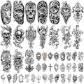 Temporary Tattoos for Adults, 47 Sheets Baroque Religious Flower Skull Designs Fake Tattoos, 17 Half Arm tat and 30 Small temp Tattoos