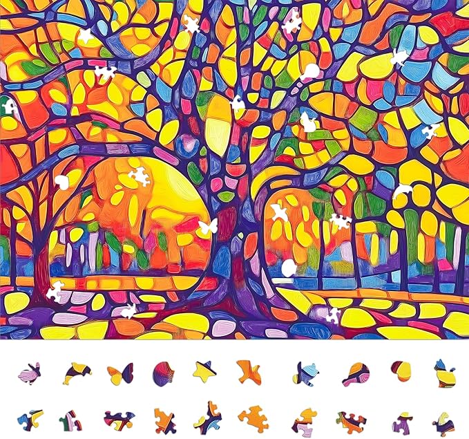 Mosaic Tree Jigsaw Puzzles for Adults 1000 Pieces, Irregularly Shaped Difficult Puzzles Perfect for Game Night, Great Gift Idea, Size 26.65 x 19.25 in