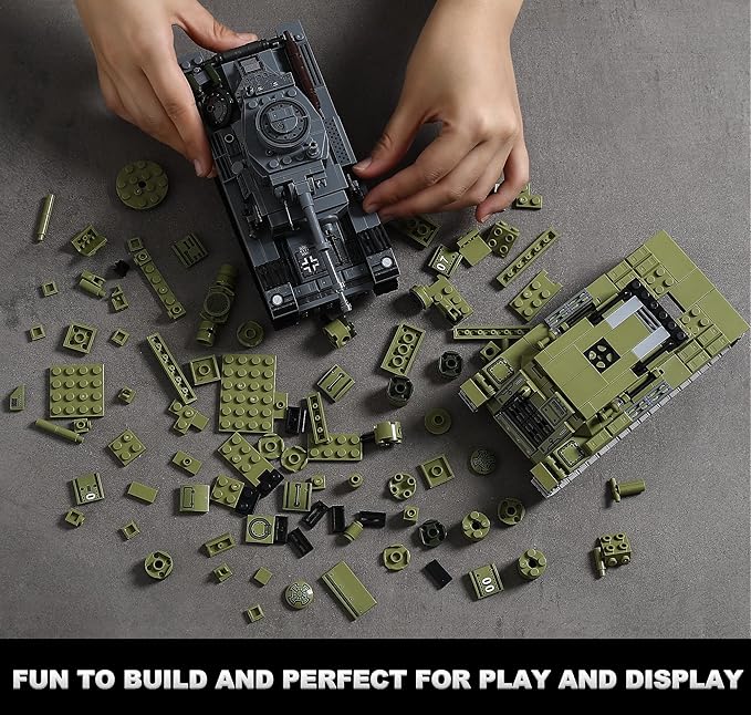 WW2 Army Tanks Toy Building Sets (1008 Pieces) Compatible with Lego, Create a Soviet T-34 & German Panzer 38(t) Tank, Great Military Model Toys Gift for Boys, Kids, and Teens Age 8+
