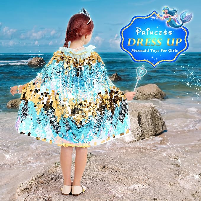 Princess Dress Up Toys Mermaid Dress Up Cape Kit 9 Pcs Gift Set for Little Girls 3-8 Years Old