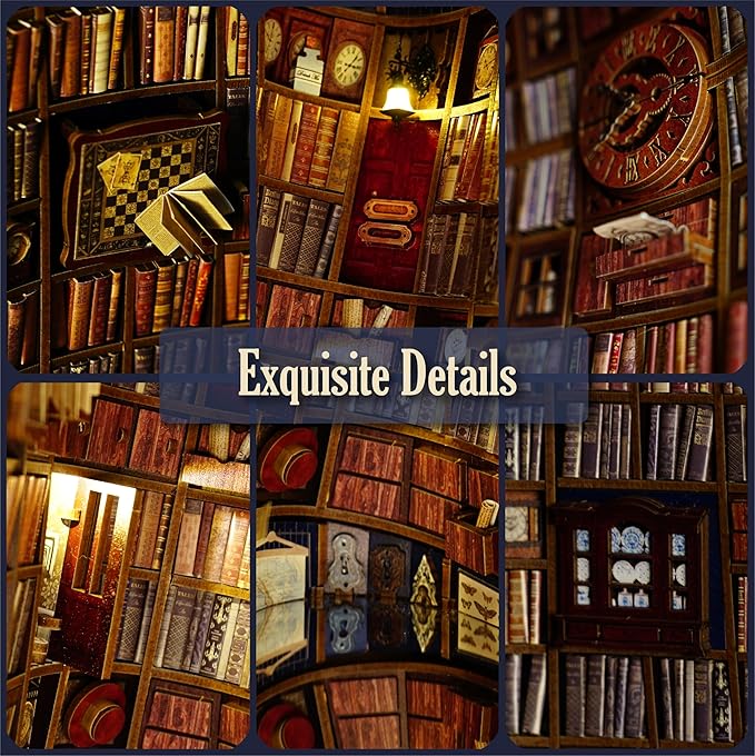 DIY Book Nook Kit, Alice in Wonderland, Dollhouse Miniature, Booknook Bookshelf Insert Alley 3D Wooden Puzzle, Bookends Model Building Kit, Gift for Teens and Adults, Falling Library