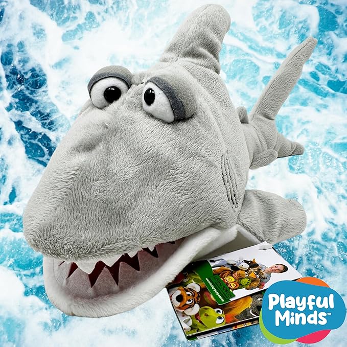 Living Puppets 12-Inch Friendly Shark Hand Puppet - Fine European Design, Ultra-Soft and Cuddly, Promotes Child Development, Safety Certified, Teacher-Recommended for Boys and Girls