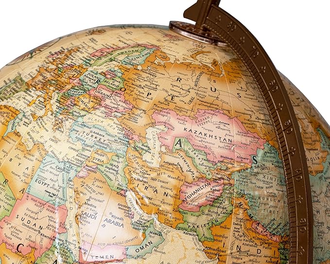 Replogle Globes Franklin World Globe, Antique Ocean, 12-Inch Diameter, Raised Relief (3-Dimensional Relief of Major Mountain Ranges). This Easy to assemble globe features over 4000 place names including political borders and provincial borders, shippin...