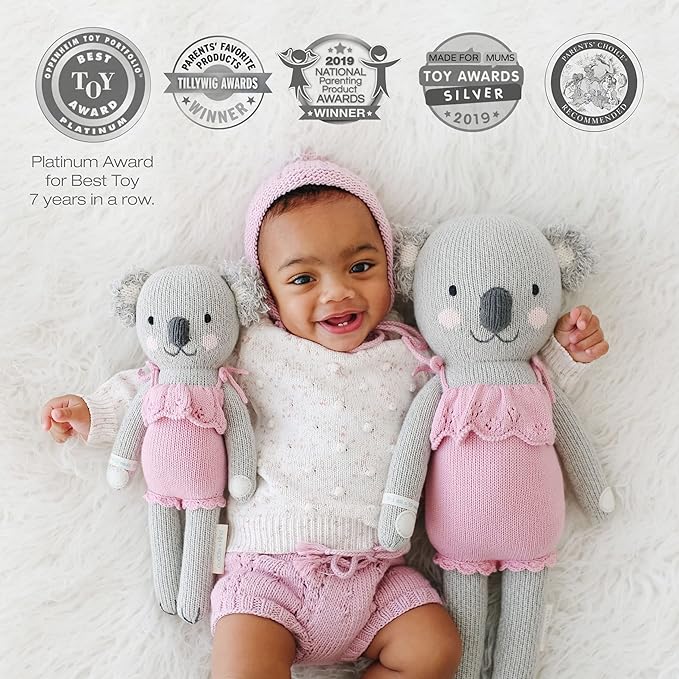 cuddle + kind Claire The Koala Regular 20" Hand-Knit Doll – 1 Doll = 10 Meals, Fair Trade, Heirloom Quality, Handcrafted in Peru, 100% Cotton Yarn