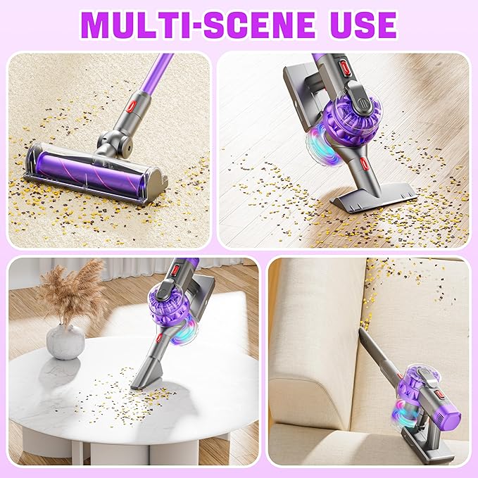 4-in-1 Toy Kids Vacuum That Works with Suction, Electric Toy Toddler Vacuum Cleaner for Children Ages 3 4 5 6+ Boys & Girls,Toddlers Toys Cleaning Set for Pretend Play (Purple)