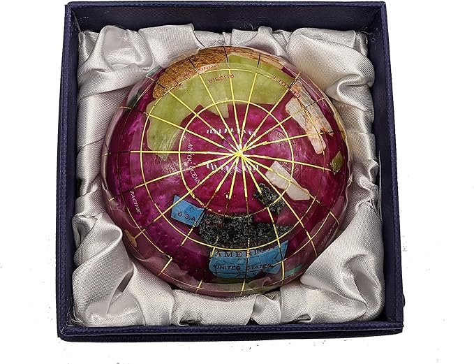 Unique Art 3-Inch Pink Pearl Swirl Ocean Gemstone World Globe Paper Weight