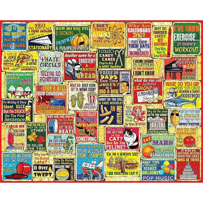 White Mountain 1000 Piece Puzzle Fun Collage Jigsaw Puzzles Gift for Adults Family and Grandparents - Dad Jokes