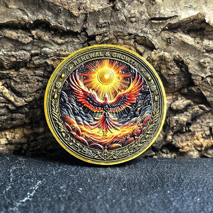 Sun and Moon Upon Awakening Sobriety Chip Phoenix Renewal AA Medallion - Ideal for Personal Growth and Motivation