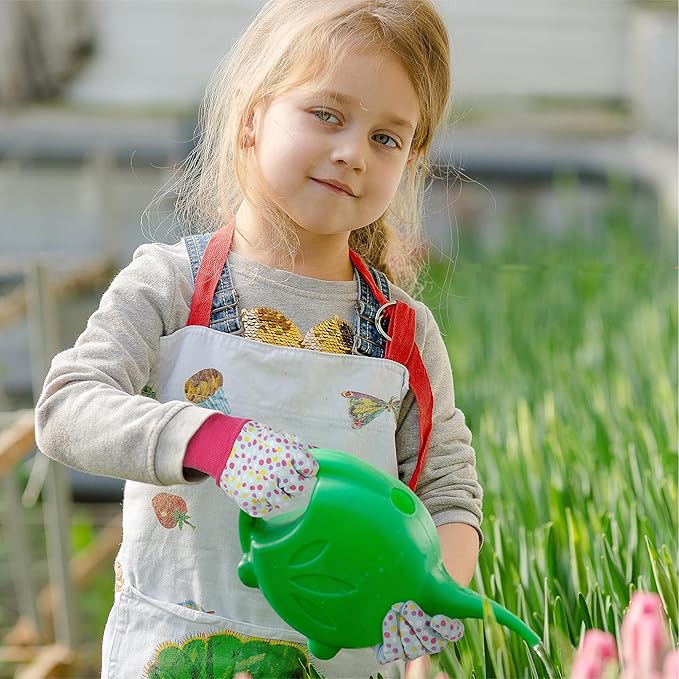HANDLANDY 4 Pairs Kids Gardening Gloves, Girls Boys Children Garden Work Play Gloves (Pink Dot, Medium)