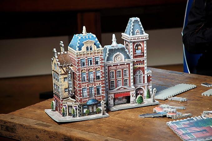 Wrebbit3D Fire Station 3D Puzzle | Urbania Collection | 285 Jigsaw Puzzle Pieces | Charming and Unique Streetscape of a Small Town