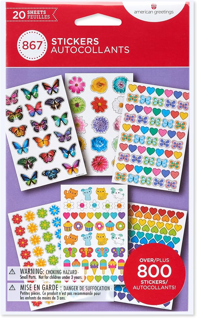 American Greetings 867-Count Bulk Stickers for Kids, Butterflies and Flowers