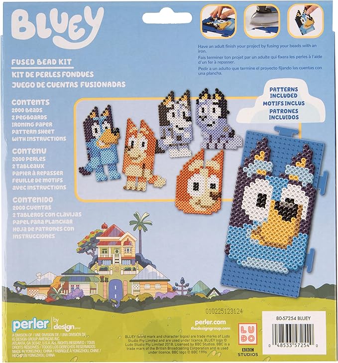 Perler 80-57254 Bluey Fused Bead Craft Activity Kit with 6 Projects, Multicolor, 2004 Pieces