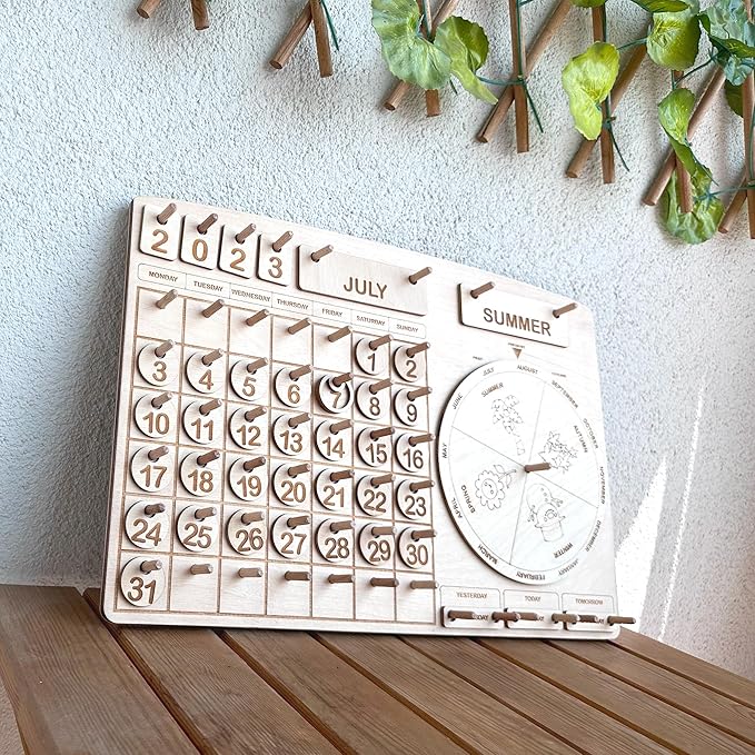 Montessori Calendar for Kids, Toddler Learning Calendar, Wooden Perpetual Calendar, Wooden Chore Chart, Educational Gift, Preschool Calendar
