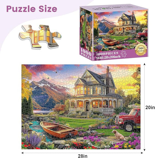 1000 Piece Puzzles for Adults, Autumn Landscape Jigsaw Puzzle, Villa and Dog Jigsaw Puzzles 1000 Pieces, Challenging Game Home Decor Birthday Party Gift Toy for Adults Kids Seniors, 28×20 in